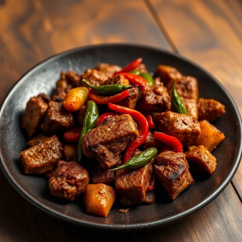 Plate of peppered asun goat meat